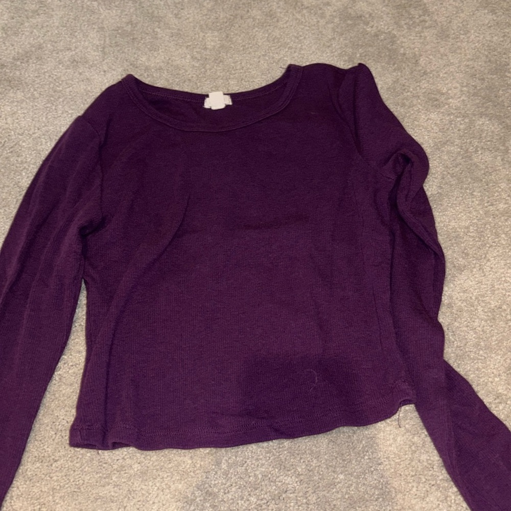 Women’s garage cropped purple long sleeve ribbed top